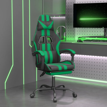 Gamingstol med fotstöd svart och grön konstläder