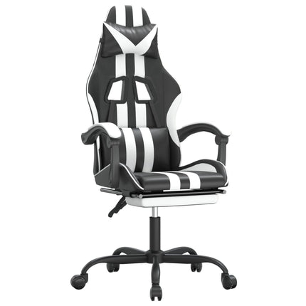 Gamingstol med fotstöd svart och vit konstläder