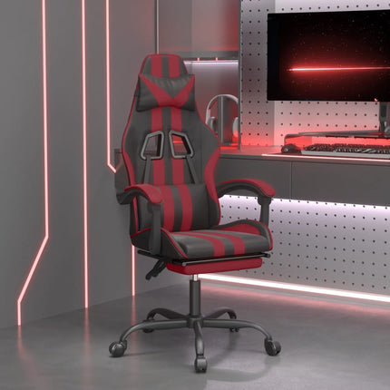 Gamingstol med fotstöd svart och vinröd konstläder