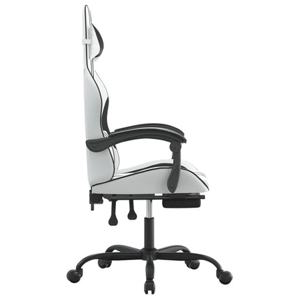 Gamingstol med fotstöd vit och svart konstläder