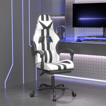 Gamingstol med fotstöd vit och svart konstläder