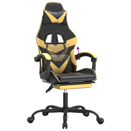 Gamingstol med fotstöd svart och guld konstläder