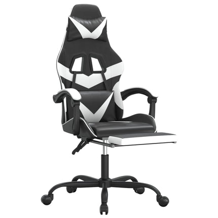 Gamingstol med fotstöd svart och vit konstläder