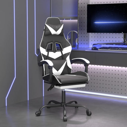 Gamingstol med fotstöd svart och vit konstläder