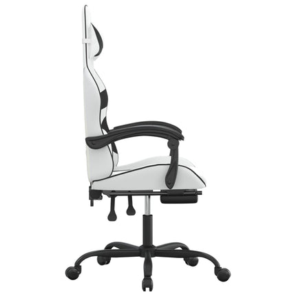 Gamingstol med fotstöd vit och svart konstläder