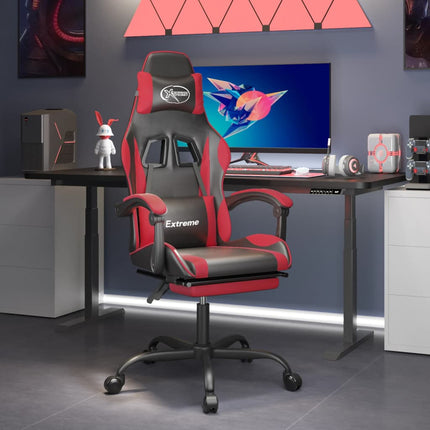 Gamingstol med fotstöd svart och röd konstläder