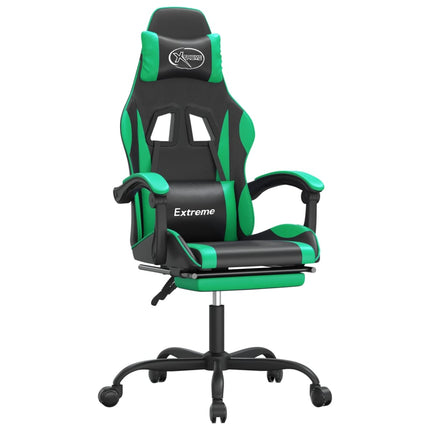 Gamingstol med fotstöd svart och grön konstläder