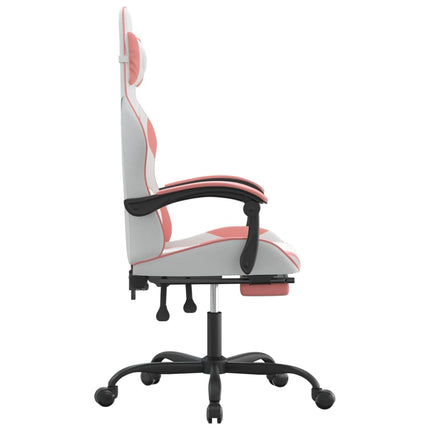 Gamingstol med fotstöd vit och rosa konstläder