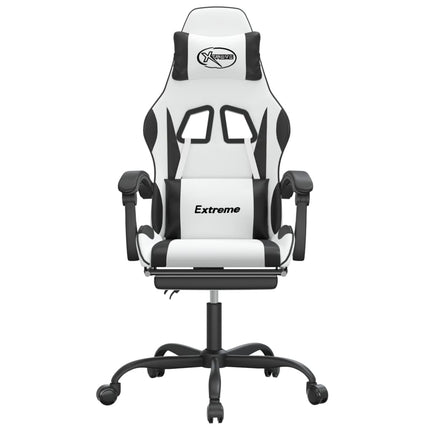 Gamingstol med fotstöd vit och svart konstläder