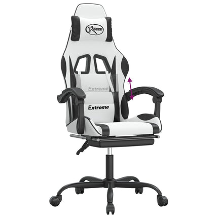 Gamingstol med fotstöd vit och svart konstläder