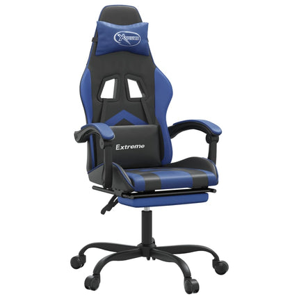 Gamingstol med fotstöd svart och blå konstläder