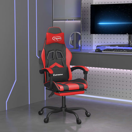 Gamingstol med fotstöd svart och röd konstläder
