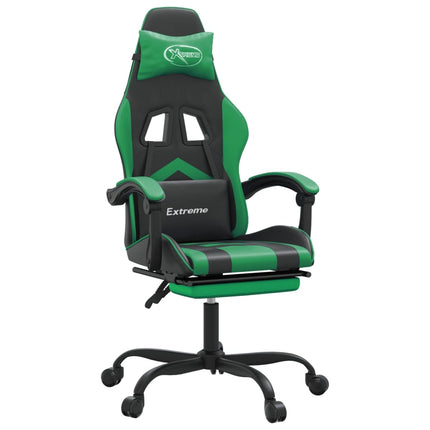 Gamingstol med fotstöd svart och grön konstläder