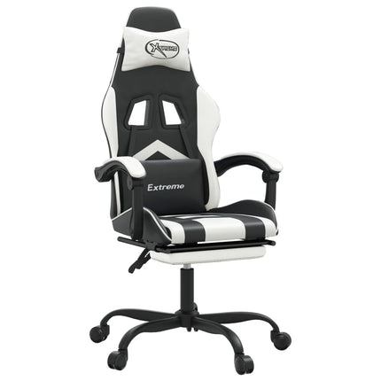 Gamingstol med fotstöd svart och vit konstläder