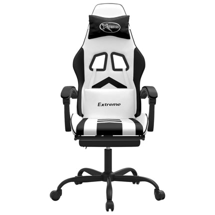 Gamingstol med fotstöd vit och svart konstläder