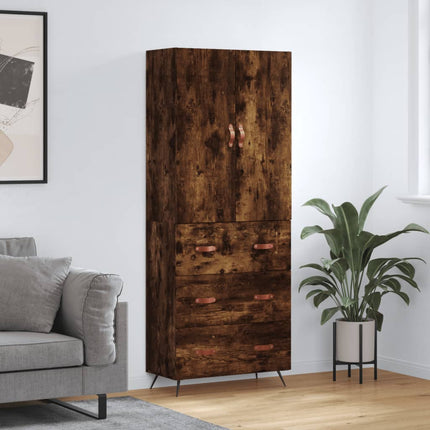 Högskåp rökfärgad ek 69,5x34x180 cm konstruerat trä