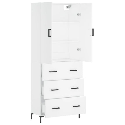 Högskåp vit 69,5x34x180 cm konstruerat trä