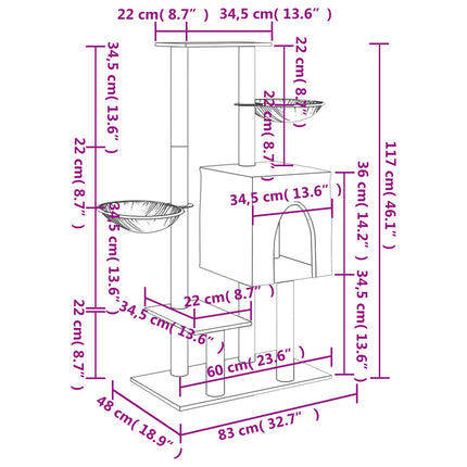 Klösträd med sisalpelare mörkgrå 117 cm