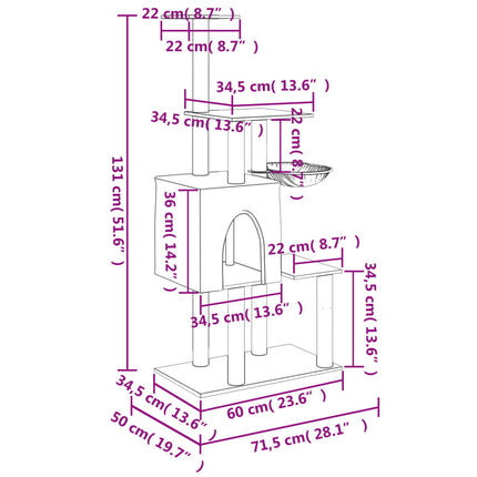 Klösträd med sisalpelare gräddvit 131 cm