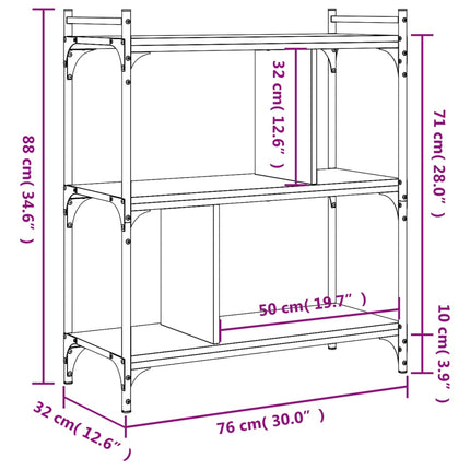 Bokhylla 3 hyllplan grå sonoma 76x32x88 cm konstruerat trä