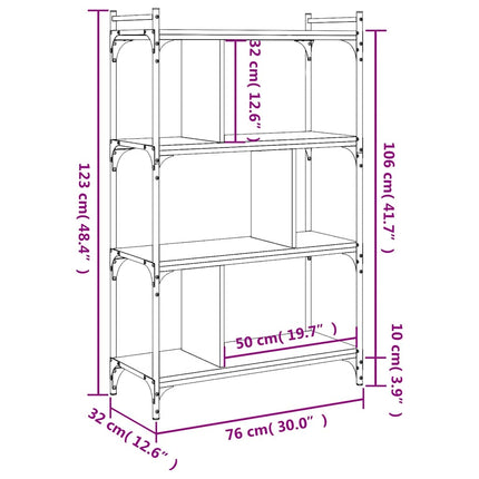 Bokhylla 4 hyllplan brun ek 76x32x123 cm konstruerat trä