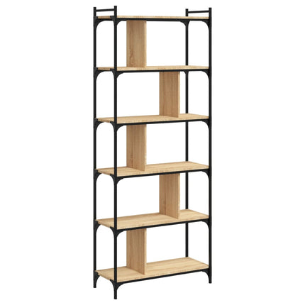 Bokhylla 6 hyllplan sonoma-ek 76x32x192 cm konstruerat trä