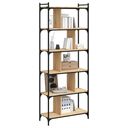 Bokhylla 6 hyllplan sonoma-ek 76x32x192 cm konstruerat trä