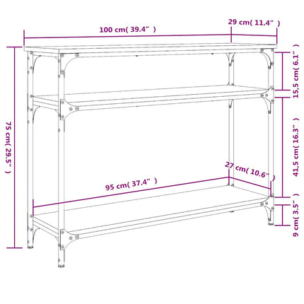 Konsolbord svart 100x29x75 cm konstruerat trä