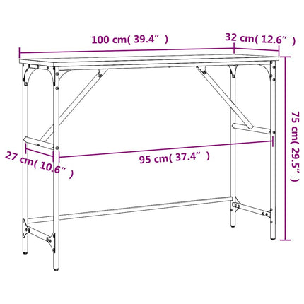 Avlastningsbord rökfärgad ek 100x32x75 cm konstruerat trä