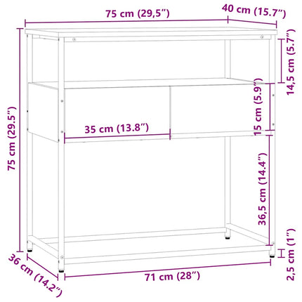 Avlastningsbord rökfärgad ek 75x40x75 cm konstruerat trä