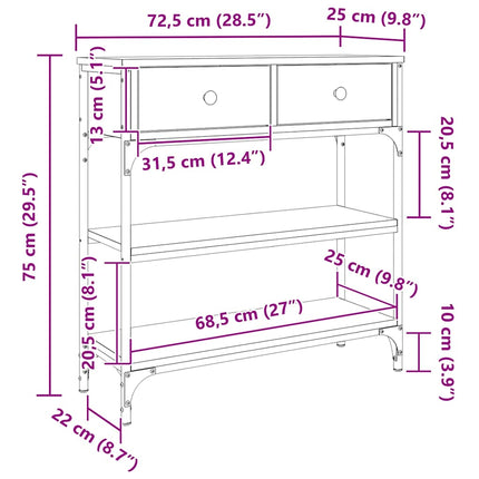 Avlastningsbord rökfärgad ek 72,5x25x75 cm konstruerat trä