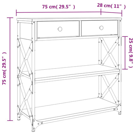 Avlastningsbord rökfärgad ek 75x28x75 cm konstruerat trä