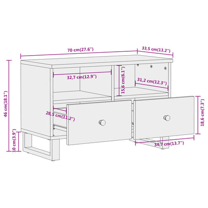 Tv-bänk brun och svart 105x33,5x46 cm massivt mangoträ