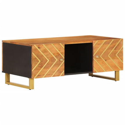 Soffbord brun och svart 100x54x40 cm massivt mangoträ