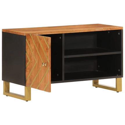 Tv-bänk brun och svart 80x31,5x46 cm massivt mangoträ