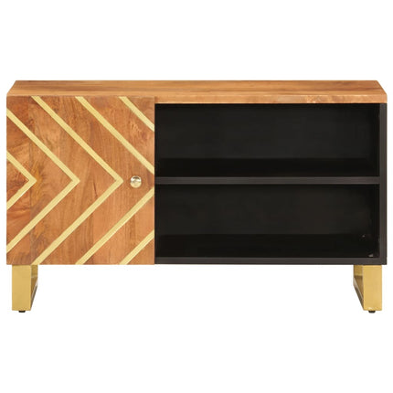 Tv-bänk brun och svart 80x31,5x46 cm massivt mangoträ