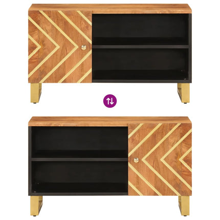Tv-bänk brun och svart 80x31,5x46 cm massivt mangoträ