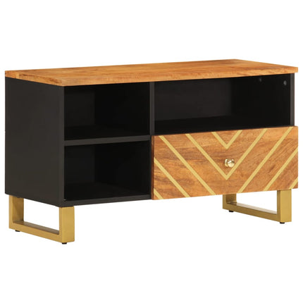 Tv-bänk brun och svart 80x33,5x46 cm massivt mangoträ