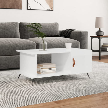 Soffbord vit högglans 90x50x40 cm konstruerat trä