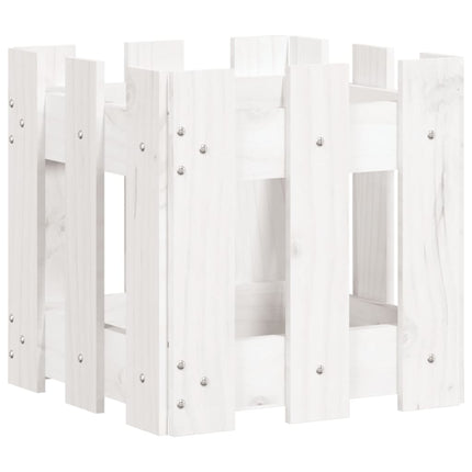 Odlingslåda med staket-design vit 30x30x30 cm massiv furu