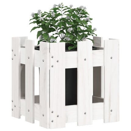 Odlingslåda med staket-design vit 30x30x30 cm massiv furu