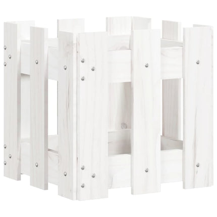 Odlingslåda med staket-design vit 30x30x30 cm massiv furu