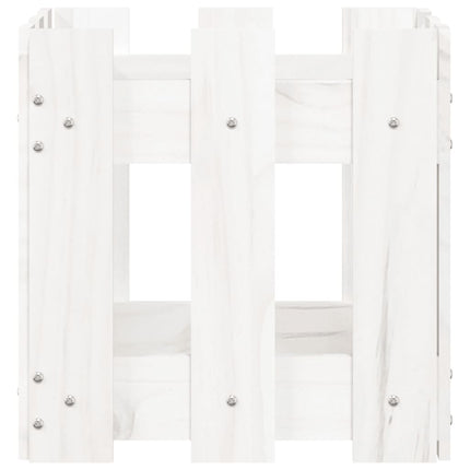 Odlingslåda med staket-design vit 30x30x30 cm massiv furu