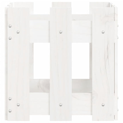 Odlingslåda med staket-design vit 30x30x30 cm massiv furu