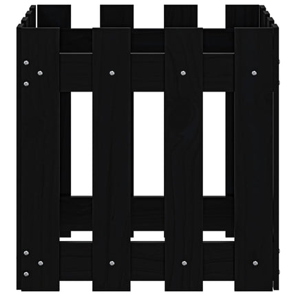 Odlingslåda med staket-design svart 40x40x40 cm massiv furu