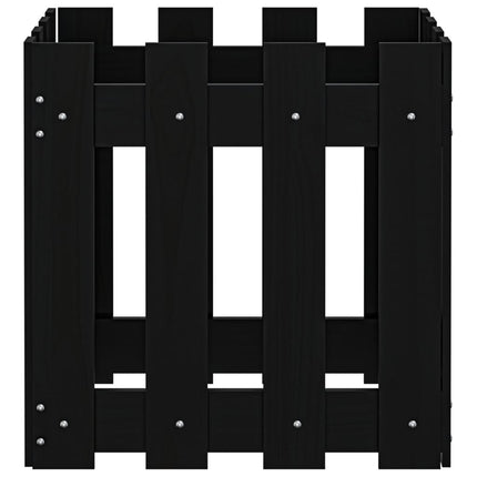 Odlingslåda med staket-design svart 40x40x40 cm massiv furu