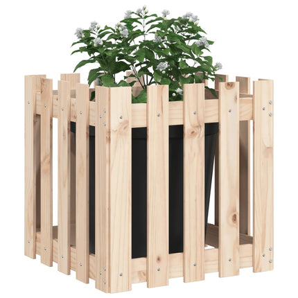 Odlingslåda med staket-design 50x50x50 cm massiv furu
