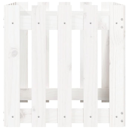 Odlingslåda med staket-design vit 50x50x50 cm massiv furu