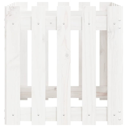 Odlingslåda med staket-design vit 50x50x50 cm massiv furu
