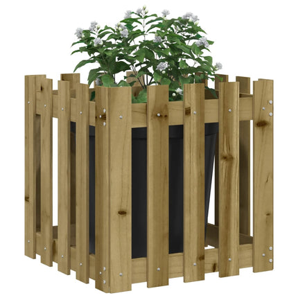 Odlingslåda med staket-design 50x50x50 cm impregnerat furu